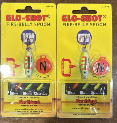 2 Packs Northland Glo Shot Fire Belly Spoons 3/16 OZ UV Electric Perch