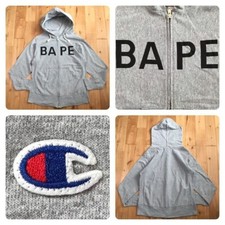 BAPE  CHAMPION BAPE logo zip hoodie Gray A Bathing Ape Size M