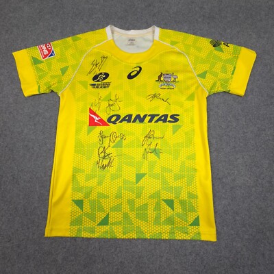 Australia Rugby Seven Jersey Mens SMALL Yellow Rugby Union 2014-15 Signed Size S