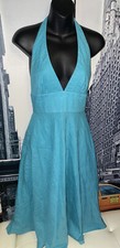 $129 J.Crew Aqua Textured Seersucker Fit & Flare Halter Dress Sz 4