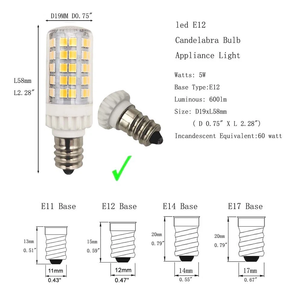4X E12 LED Bulb Candelabra 5W C7 Bulb 60 W Equivalent Halogen Light Daylight - Image 3 of 4