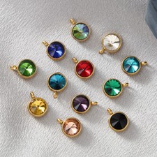 20pcs Gold Plated Stainless Steel 10mm Round Charms Birthstone Pendants