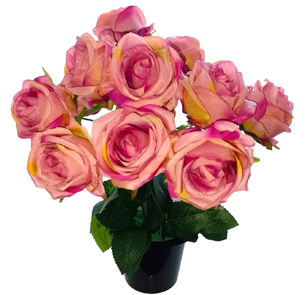 Memorial Grave Crem Pot Artificial Pink Roses Flowers 28cm