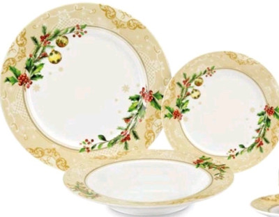 Weihnachtstellerservice Porzellan 18-teilig Stechpalme Fade Maison Sale