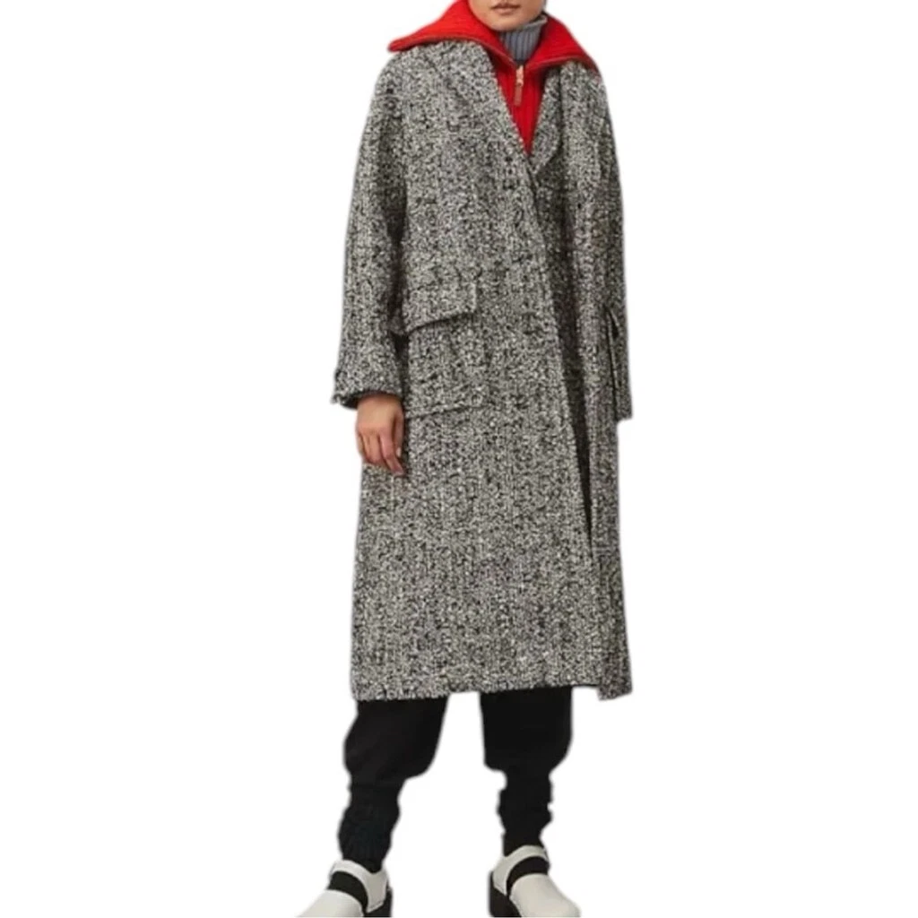 Cappotto donna Tory Burch oversize tweed grigio nero bianco taglia 10 oversize