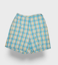 Vintage Womens Shorts Size 26" Plaid Bermuda Side Zip 70s Summer Blue Sportswear