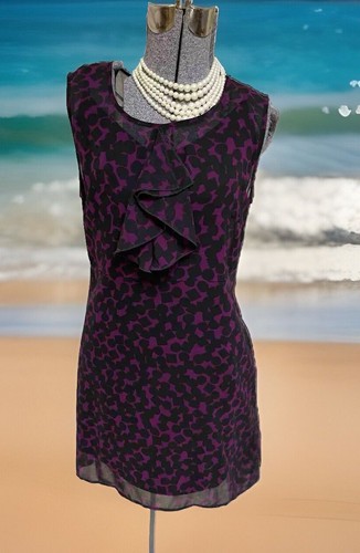 Cabi Dress Size M Going Out Dress #3876 Plum Black Spotted Feminine Ruffle Party