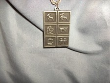 Vintage Genuine Pewter 12 Zodiac Signs Chain  Pendant Necklace Astrological