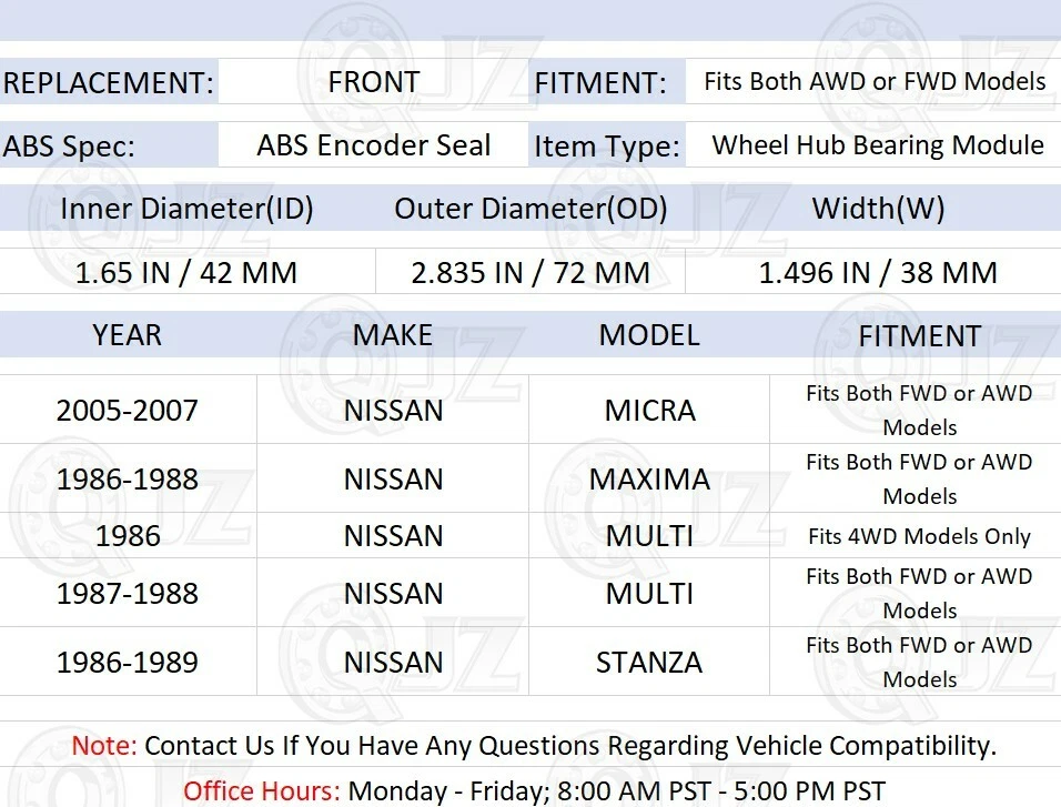 [DELANTERO (cantidad 2 piezas)] Cojinete de cubo de rueda para Nissan Máxima J30 SE 1988-1989 5 velocidades Foto 2 de 4