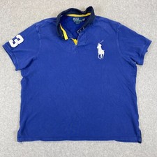 Polo Ralph Lauren Shirt Men's 2XL Blue Classic Fit Short Sleeve 3 Big Pony Polo