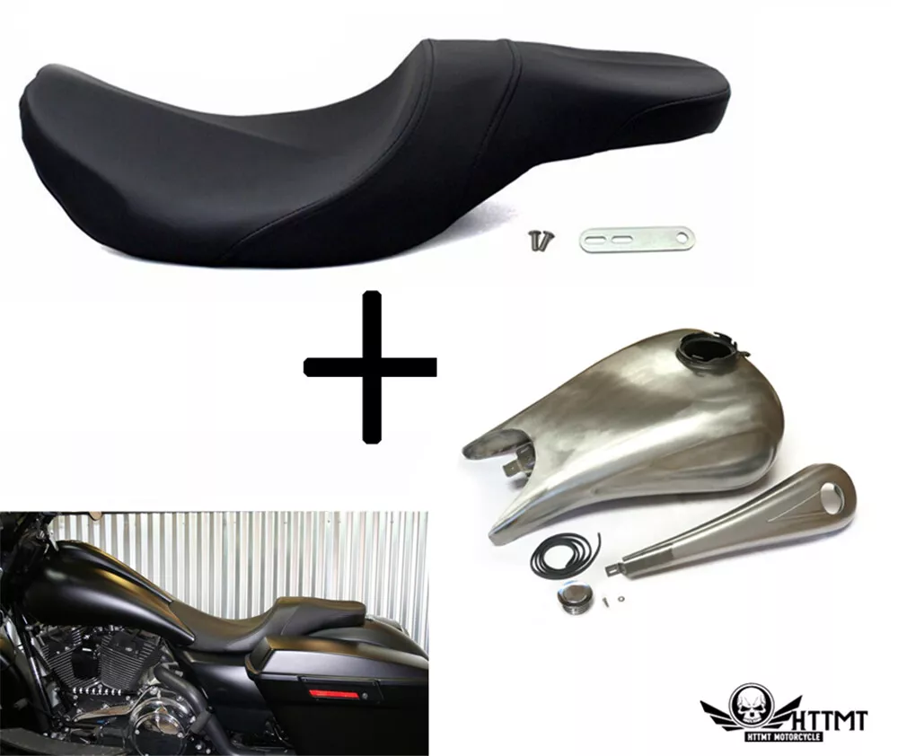 6.6 Gal Stretched Fuel Gas Tank 2 Up Seat For 08 17 Harley Touring