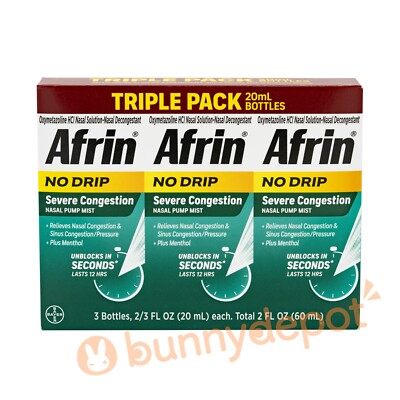 Afrin Severe Congestion No Drip TRIPLE PACK - 2/3 FL OZ 20ml *3 Total 60ml 2026+