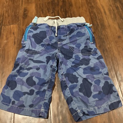 MINI BODEN Boys Blue Cargo Camo Shorts Size Y drawstring zippered pockets 