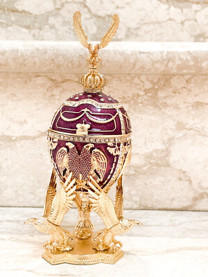 Double headed Eagle Faberge egg Music Pure Gold decor Swarovski Faberge Trinket
