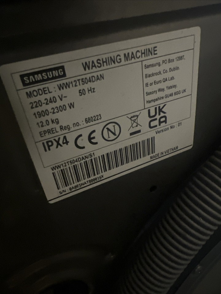 Samsung WW12T504DAW Washing Machine 12kg No Draining Water eBay