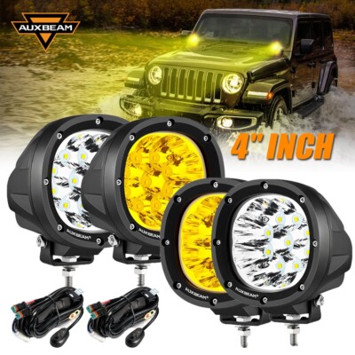AUXBEAM 4pcs 4'' 90W Amber White LED Work Light 4WD ATV Offroad Spot Ditch Lamps