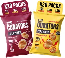 THE CURATORS High Protein Pork Puffs Keto Gluten Free Variety Flavours 20x25g UK