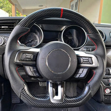Hydro Dip Carbon Fiber Steering Wheel Fit For 2018-2023 Ford Mustang Gt Red Line