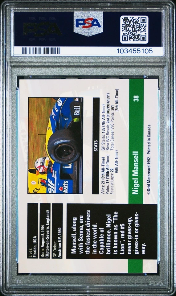 1992 Grid F1 Nigel Mansell #38 PSA 10 - Image 2 of 3
