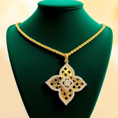 Pavé 1,20 Cts F/VS1 Runde Brillantschliff Diamanten Bloom Halskette 14K Gelbgold
