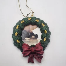 Papel Crafts Christmas Wreath Photo Frame Ornament Cat Theme Green Red Bow Resin