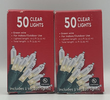  2 Boxes Christmas Lights 50 Count Mini Lights Clear Bulb/Green Wire