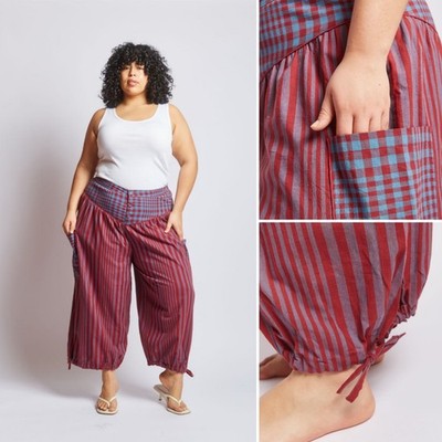 NEW SELLING FAST Free People PANTS Rujuta Sheth BEACON STRIPE X CHEX Red NWT S