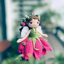 Handmade Rose Fairy Amigurumi Crochet Doll, Cute Fairy Doll Gift 8 Inch