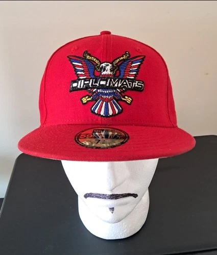 Vintage Diplomats Dipset New Era Fitted Hat 7 3/8 Red Legendary Hip Hop Group - product listing photo