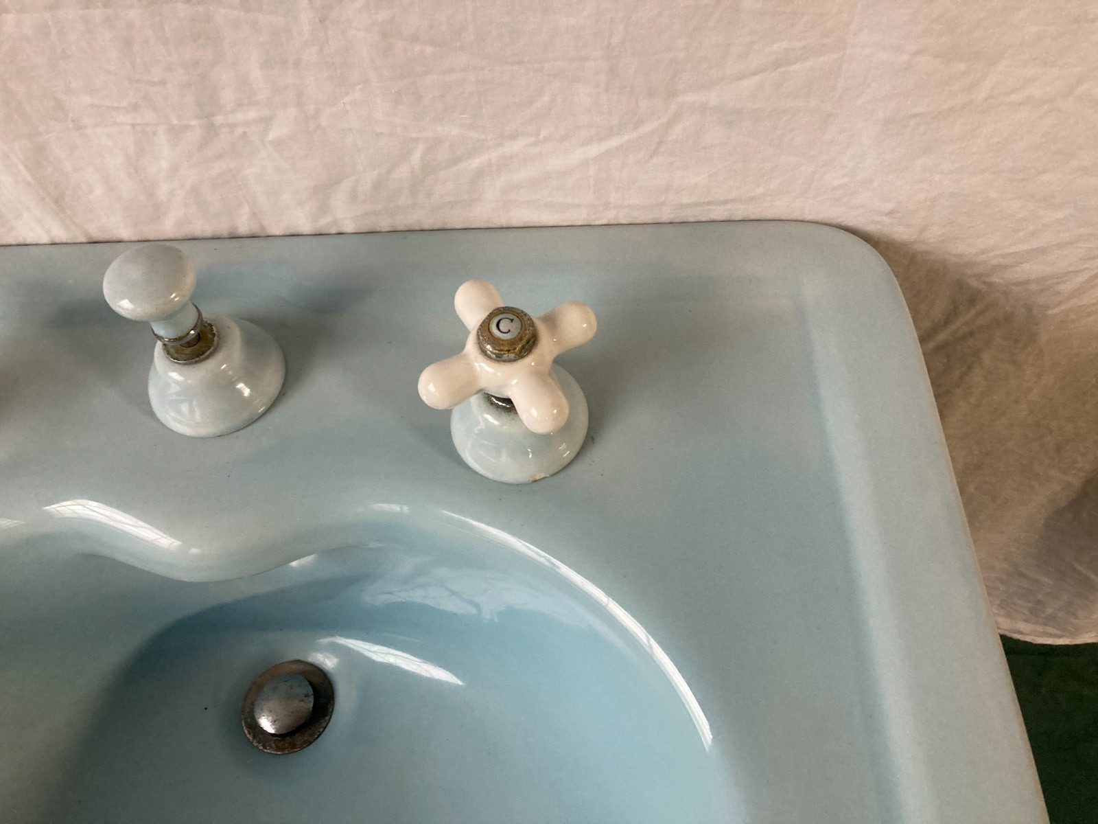 Antique 28x22 Light Blue Ceramic Pedestal Sink Old Vtg Standard 422-25E