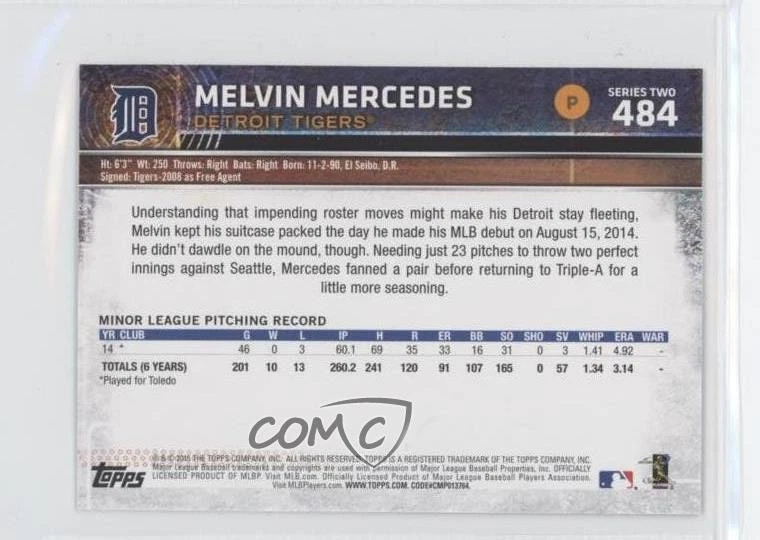 2015 Topps Mini Melvin Mercedes #484 Rookie RC - Image 2 of 2