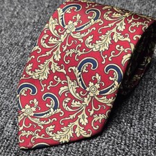 Smithsonian Institution Vintage Maroon Gold Leaves 100% Silk Tie Italy