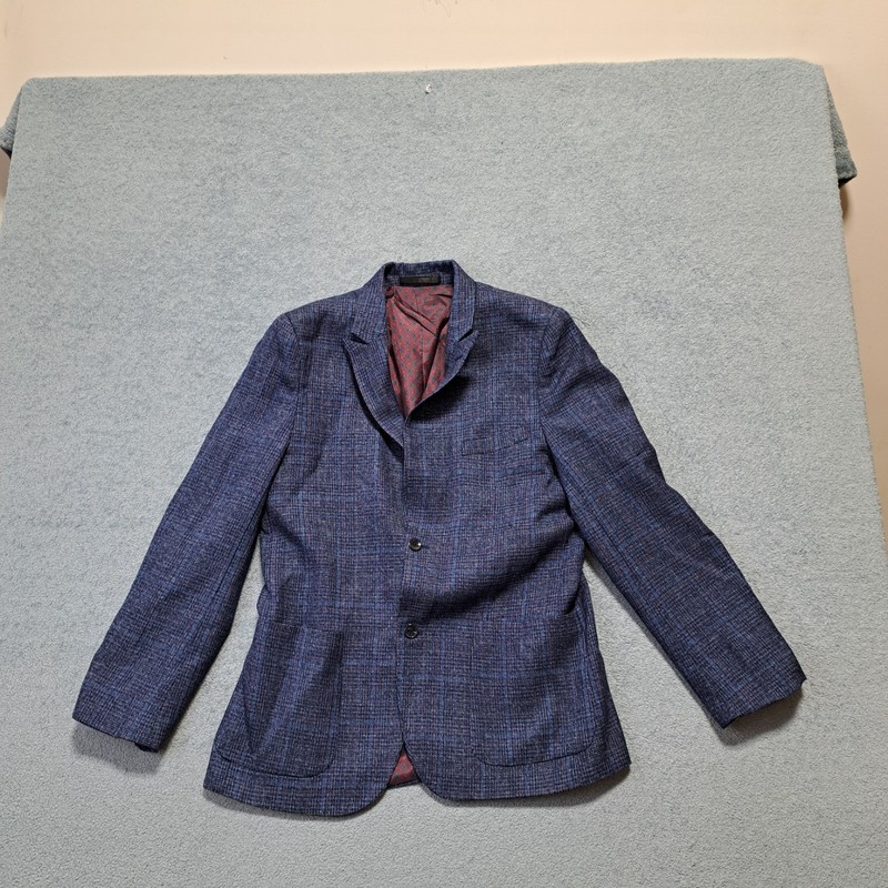 Isaac Mizrahi Blazer Jacket Mens Size 18 Blue Plaid Lined Casual Long Sleeve