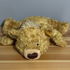 Vintage Steiff Lying Happy Bear 9" Beanbag Plush Golden Brown With Heart Nose