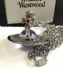 Vivienne Westwood Small Orb Necklace purple Silver Top 6cm Silver