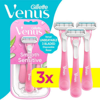 Venus Sensitive Women s 3-Blade Disposable Razor 3-Count Pink