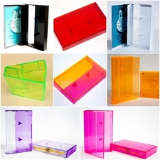 5 Cassette Tape Cases - Red Orange Green Blue Purple Pink Black White Plastic