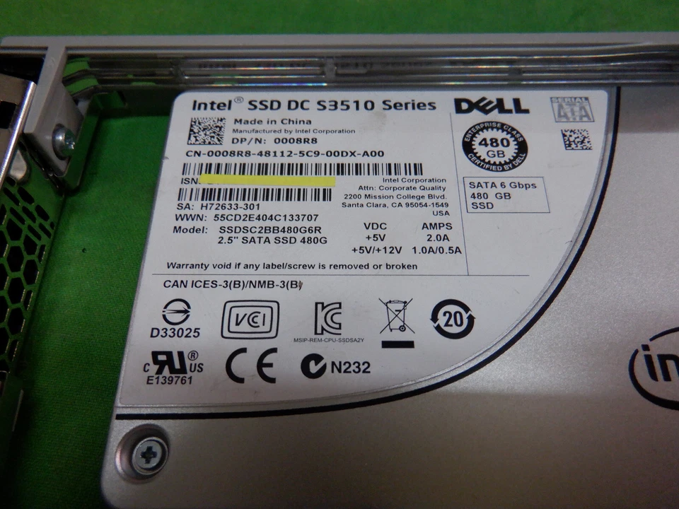 DELL Intel SSD DC S3510 480 GB SATA SSDSC2BB480G6R 0008R8 IN CADDY - Image 2 of 3