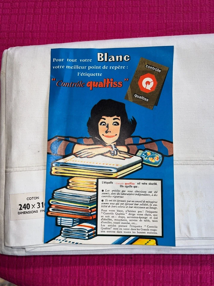 Drap  en pur coton blanc made in France    240 cm x 305 cm réf D360 - Photo 2/4