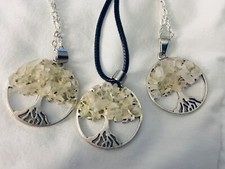 NEW 1 Quartz Sea Glass Tree of Life Pendant Necklace Reiki Heart Healing CHOICE