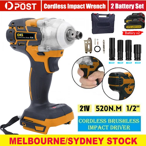 21v Electric Brushless Impact Rattle Gun 1/2" Wrench Tool Socket Set W/2 Battery