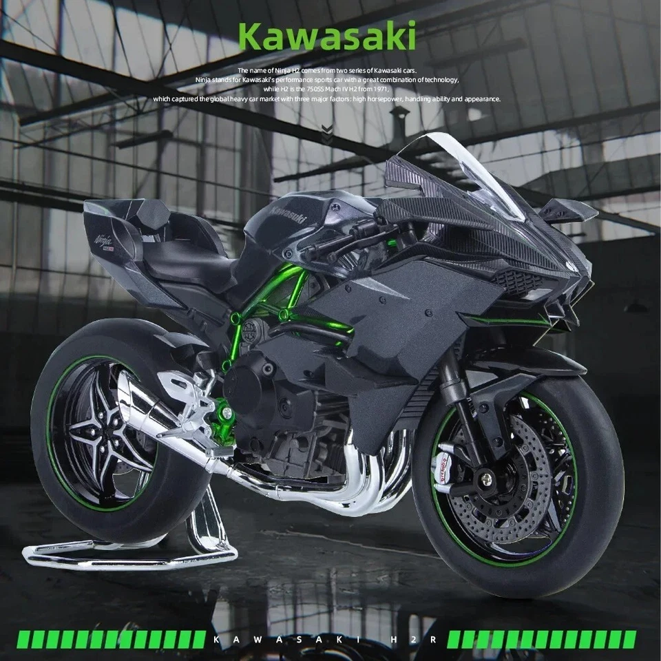 Modello Moto Kawasaki H2R Ninja 1:9 - Pressofuso in Lega, Luci, Veicolo Off-Road - Immagine 4 di 4