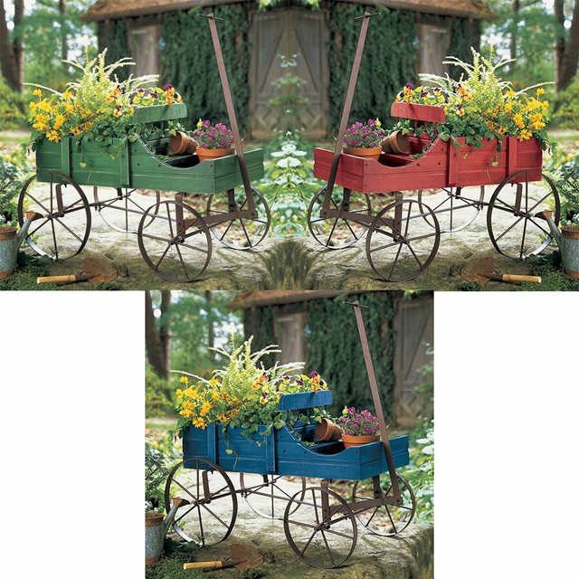 Amish Wagon Display Garden Statue Planter Decorative Rustic Green Wood Country eBay