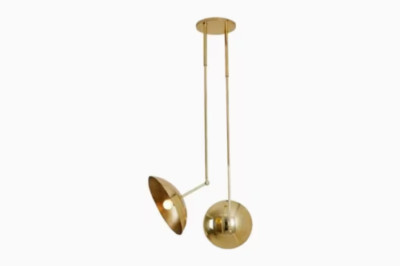 2 Light Domed Pendant Mid Century Design Raw Brass Sputnik chandelier Fixture