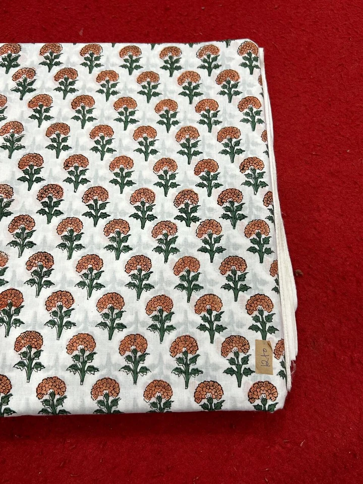 Print_805 Handmade Floral Running Cotton Indian Fabric 10 Yard New Hand-Block - Image 3 of 4