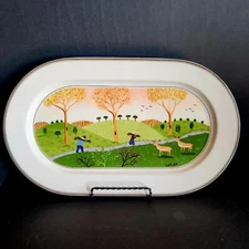 Villeroy & Boch Design Naif LAPLAU Oval Platter Fall Scene Gathering Twigs Deer