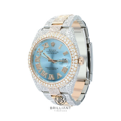 Rolex Datejust II 41mm 126333 Light Blue Roman Dial Iced Out Watch 25.5 CT