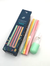 Chic & Tonic 4 Multi Colored Silicone Straws Brush Cleaner & Plastic Case NIB