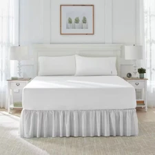 Classic Ticking Stripe Gray Cotton Twin 15 In. Drop Ruffled Bed Skirt