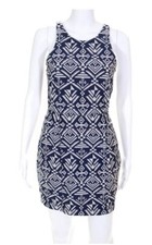 Dolce Vita Geometric Woven Mini Sheath Dress Blue White Small Cut-outs Back Zip